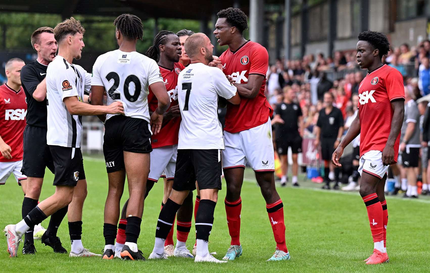 Tempers flare during Dartford’s friendly with Charlton. Picture: Keith Gillard