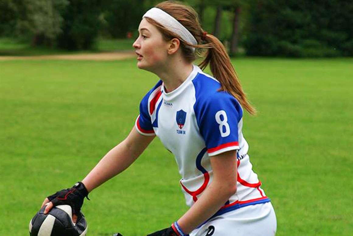 Quidditch player Jemma Thripp in action for the UK team
