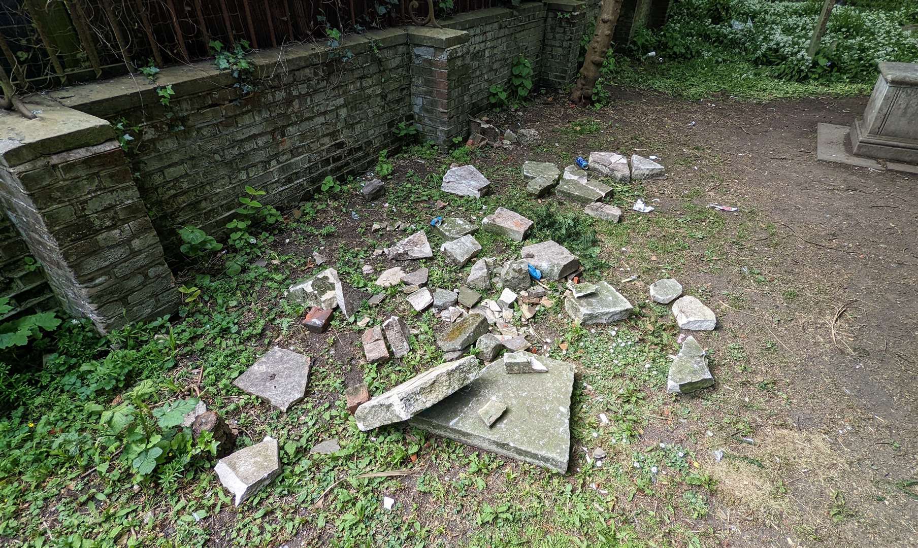 Damage to graves in the churchyard of the Parish Church of St Mary & St Eanswythe in Folkestone