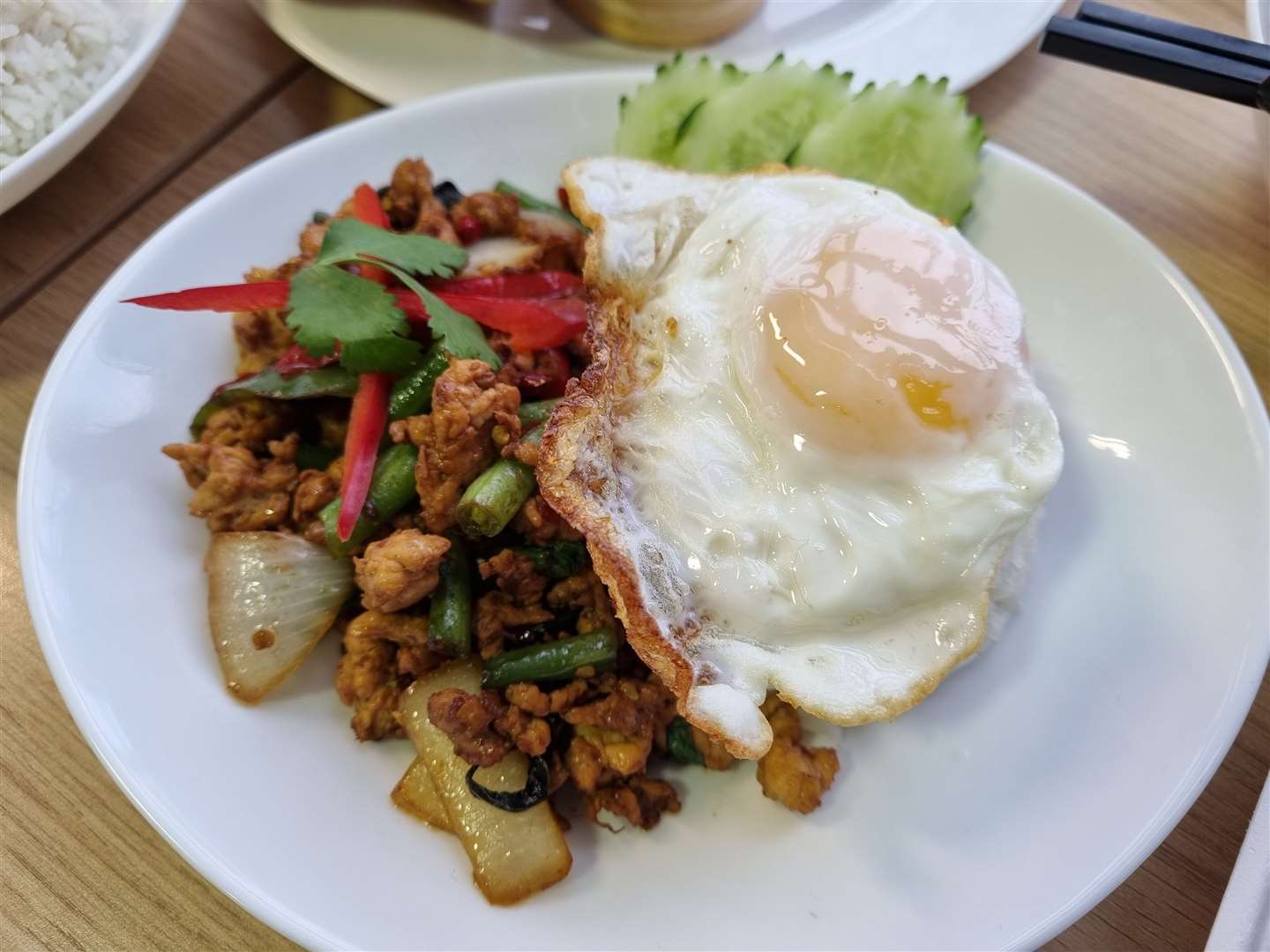 Thai chicken with fried egg