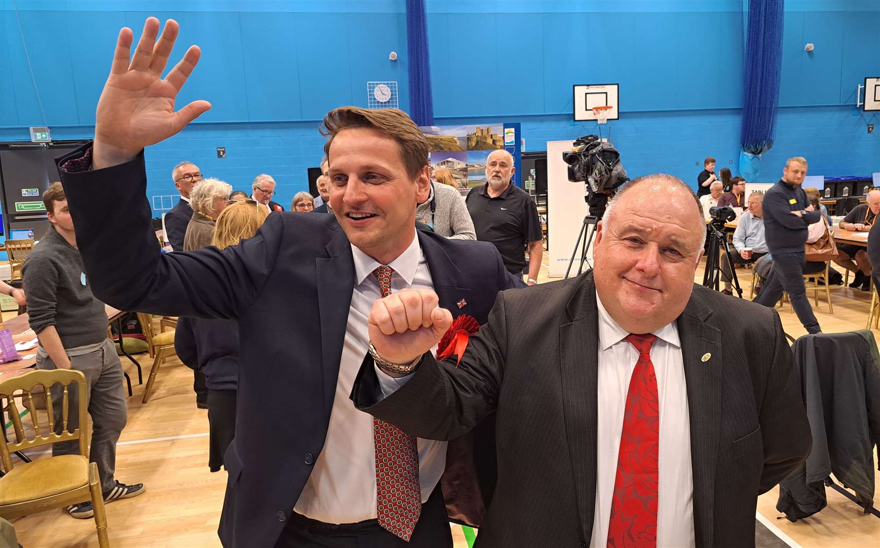 Victorious: Labour leader Kevin Mills with prospective patrliamentary candidate Mike Tapp