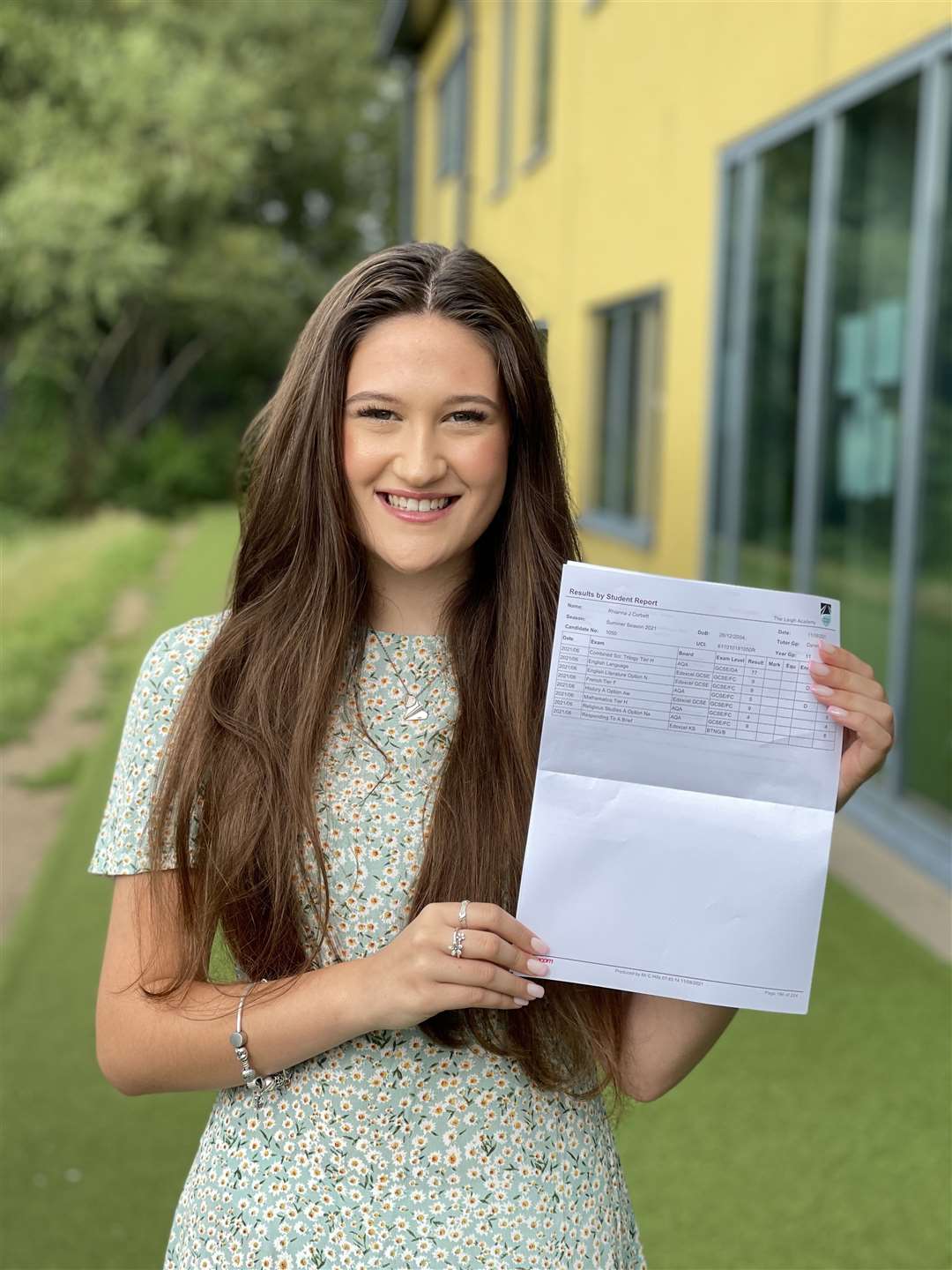 Rhianna, who goes to Leigh Academy, got 9s in English language, history, and English literature, Distinction* in Performing Arts Acting, 8 in Ethics and 77 Combined Science