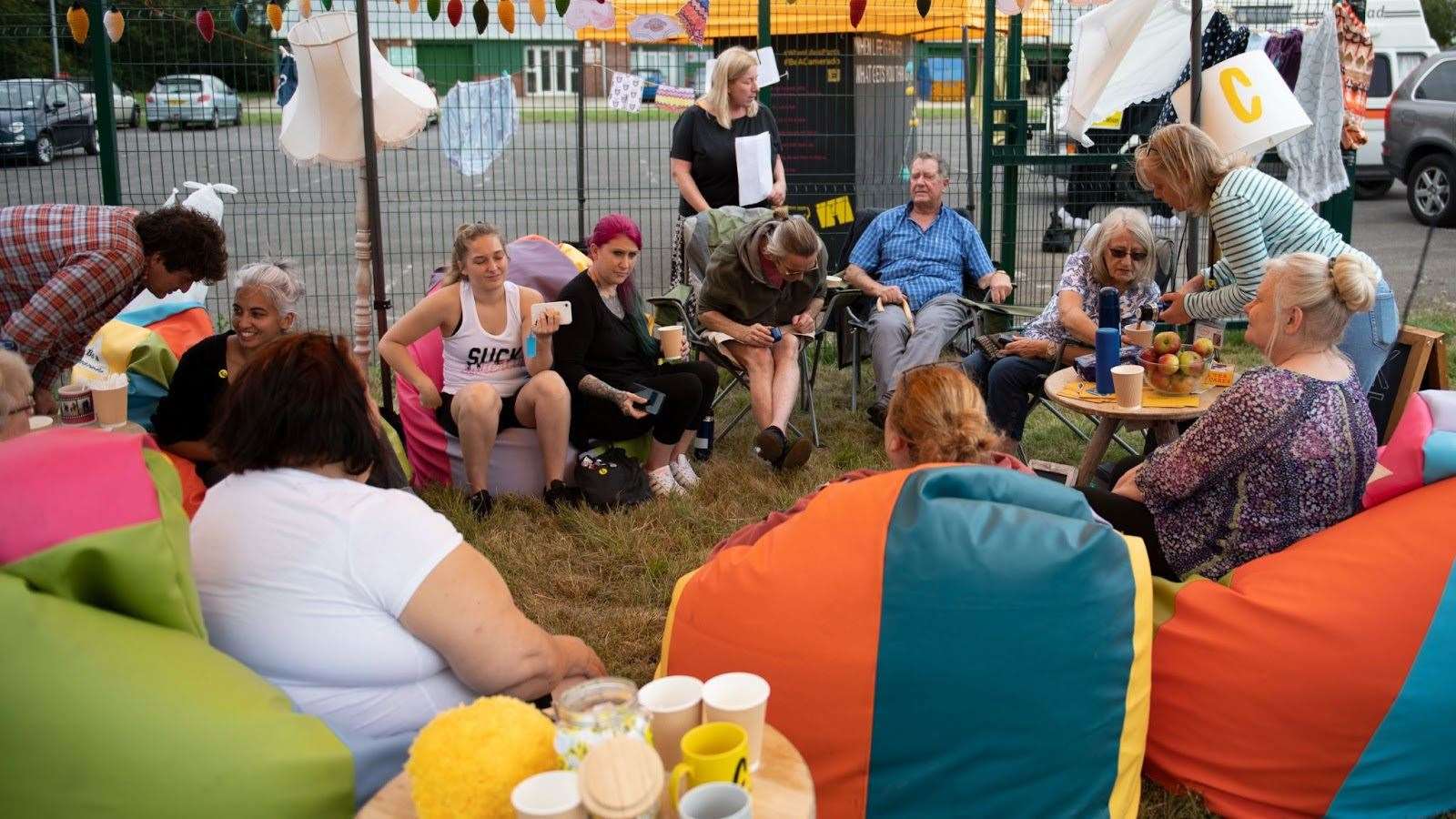The outdoor public living room in Aylesham, pictured in summer 2021