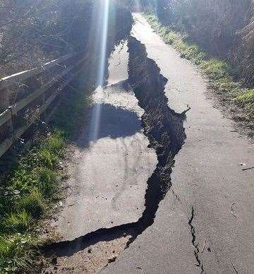 A crack in the towpath between Aylesford and Maidstone, close to the Forstal Road industrial estate