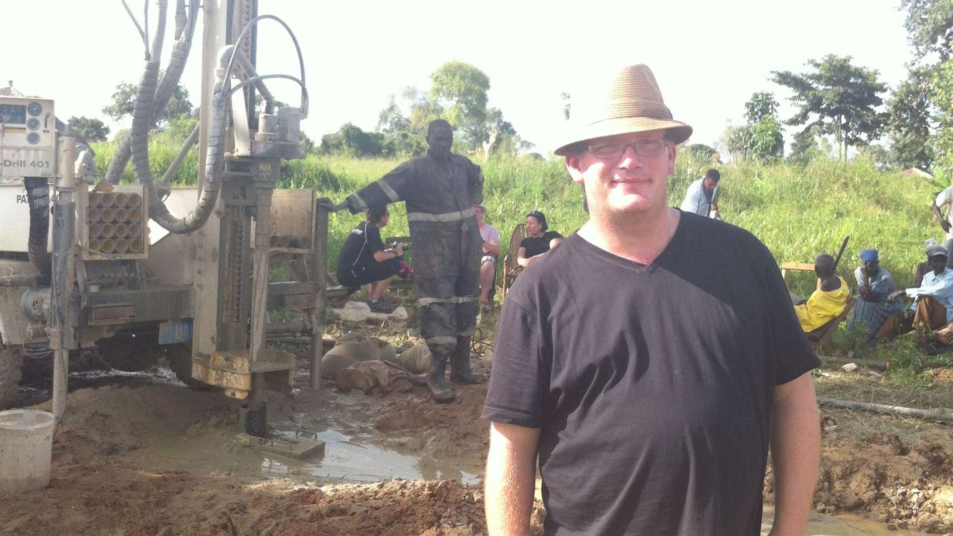 HatHats founder Louis Hurst at the bore hole drilling in Uganda