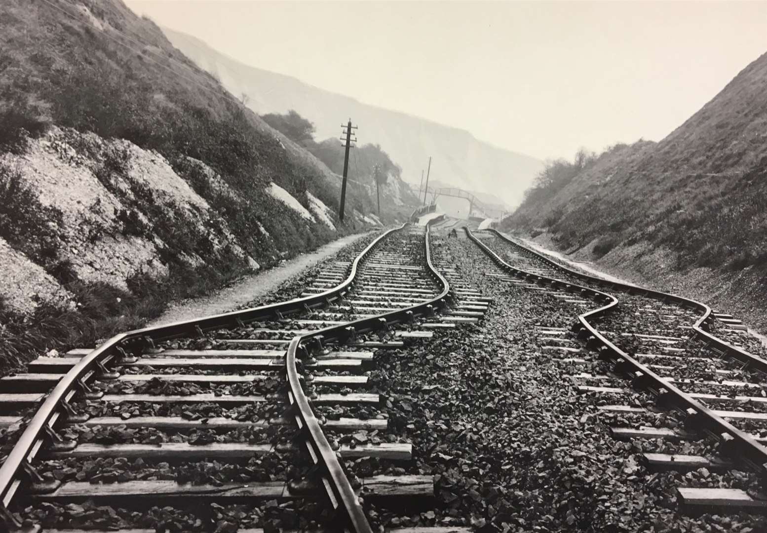 Ground movement during the ‘Great Fall’ left the tracks twisted. Picture: Derek Butcher / Network Rail