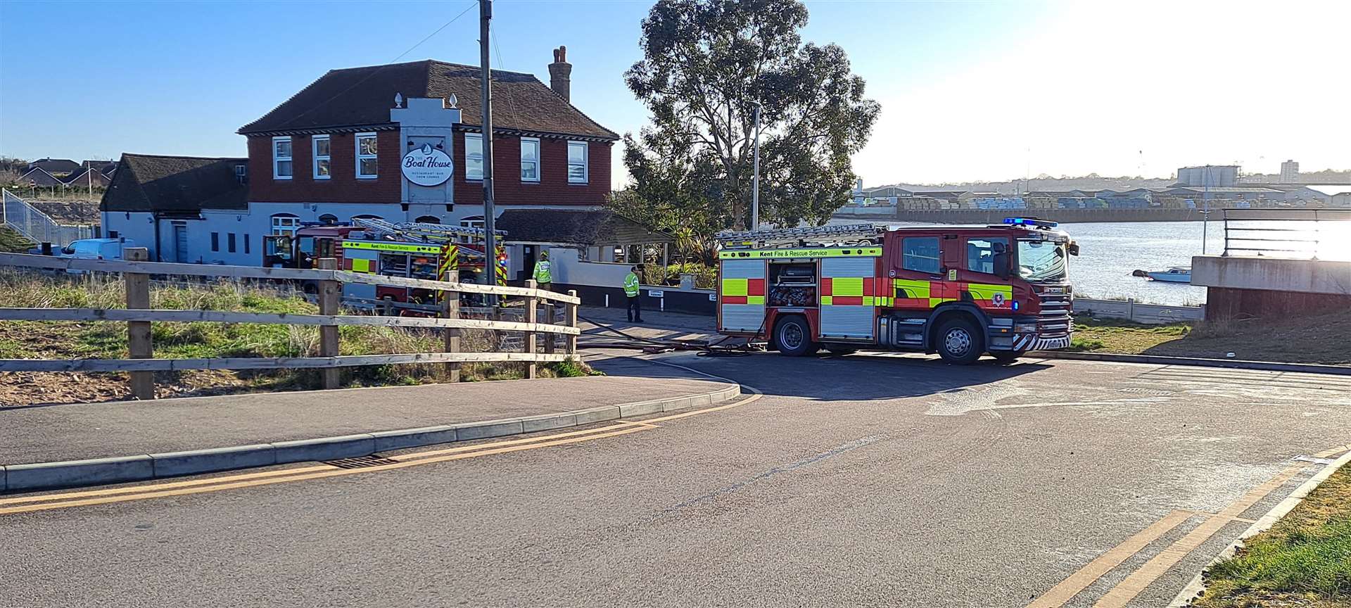 Fire engines outside Boat House in Strood