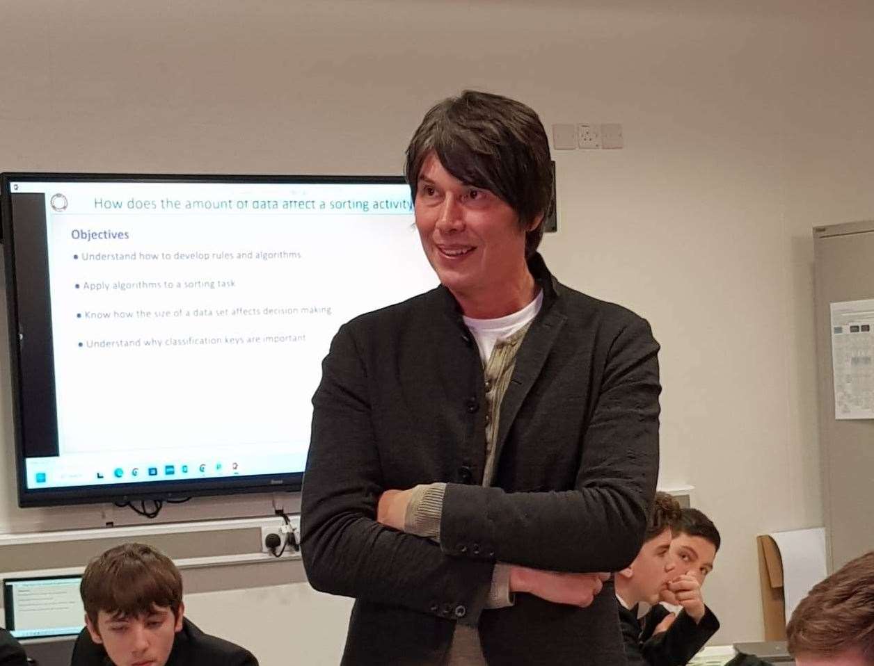 Prof. Brian Cox teaching Computer Science to year 9's at Northfleet Technology College. Picture: L Patla and A Ball