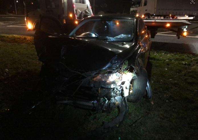 Lucky escape: the mangled wreckage of the car which crashed into a tree beside the A299 Thanet Way last night. Picture: Kent Police (5834625)