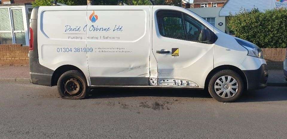This van parked in St Richard's Road was hit numerous times in one week. Picture: Sarah Thompson