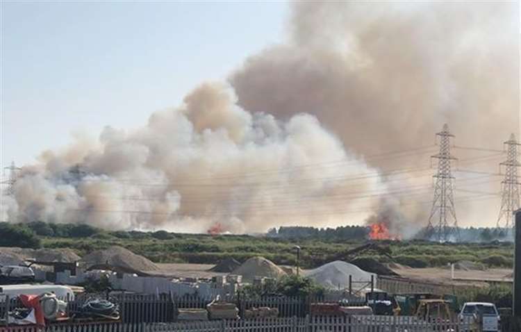 The huge Lydd Ranges blaze at its height