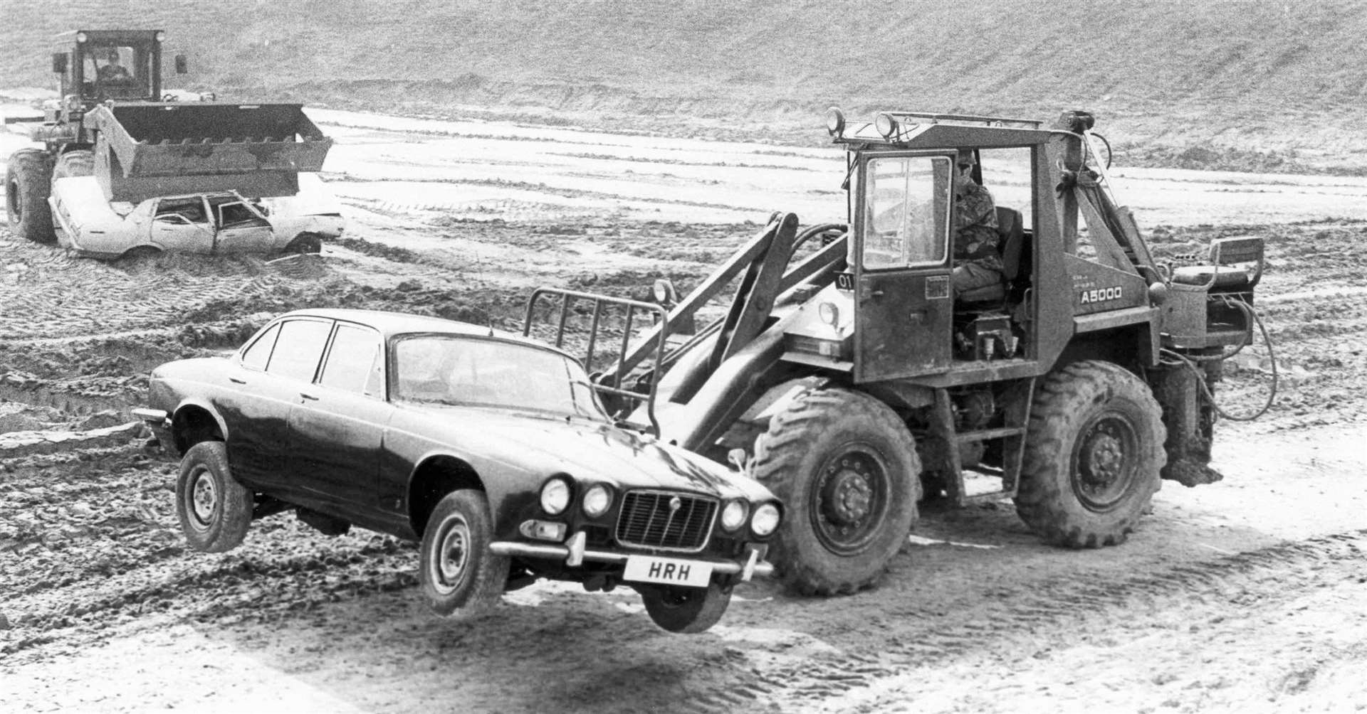 The Royal Engineers had plenty of surprises in store for Prince Charles when he visited them at Chattenden Barracks, Gillingham in March 1985. They let him get behind the wheel of this giant army vehicle and invited him to crush a jaguar that looked exactly like his own car. In fact it was a wreck from a scrapheap that the Sapper had spruced up