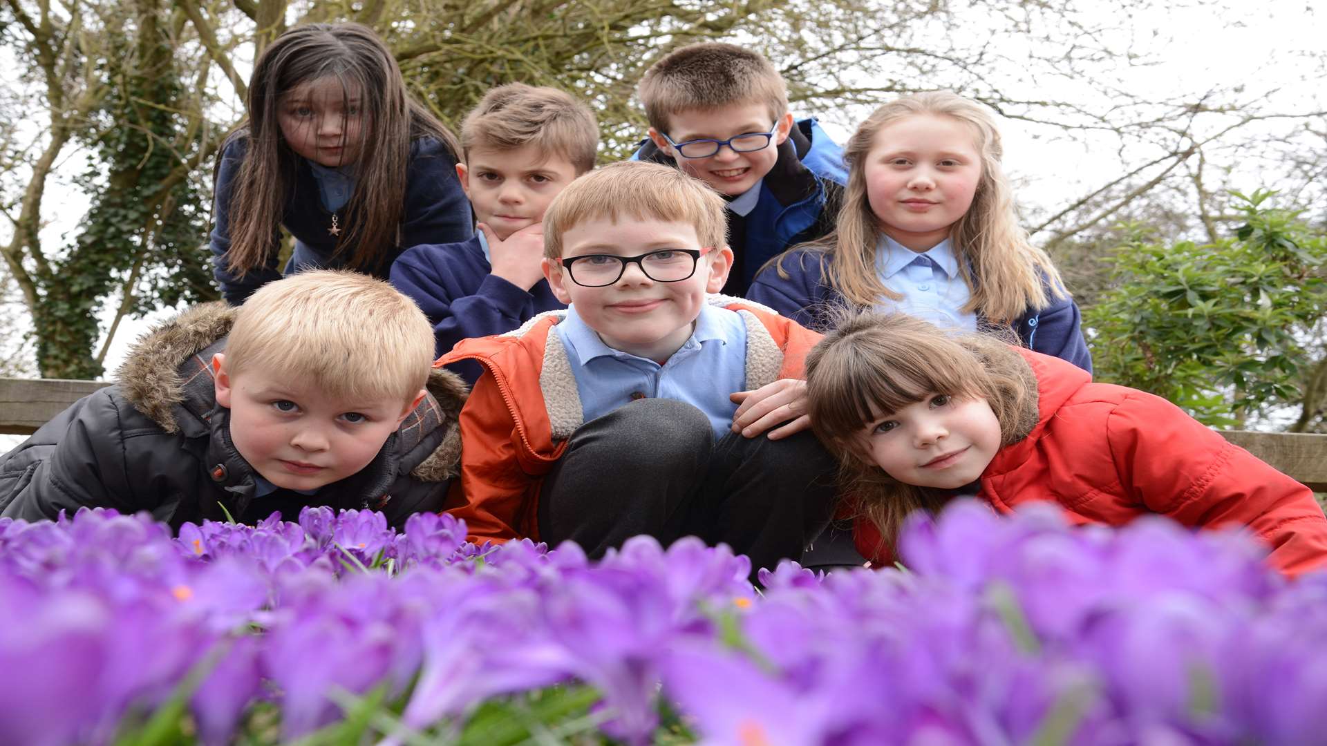 Pupils from the Eastry primary school's garden club with the crocuses they planted last year