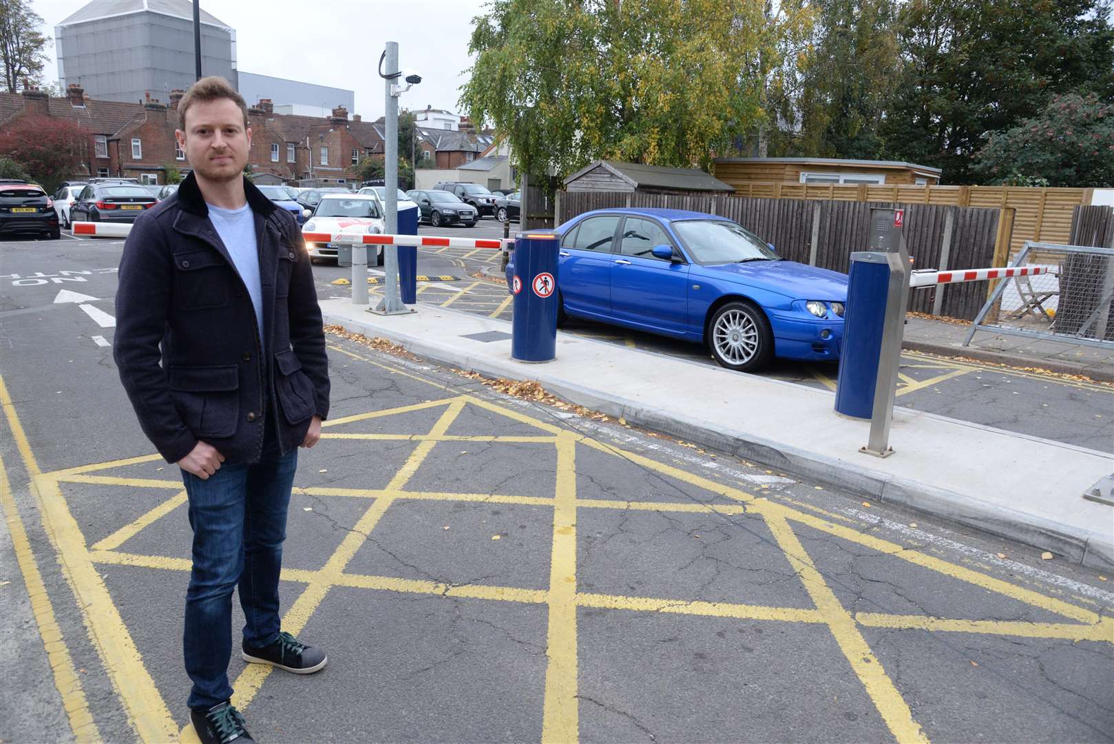 Cllr Ben-Fitter Harding and the ANPR barriers at the Pound Lane car park