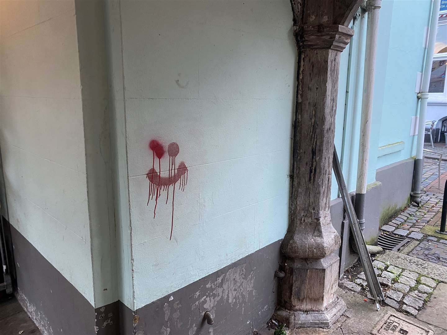 Even the Guildhall in Market Place, Faversham, has been targeted with graffiti