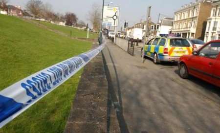 The police cordon around Rochester's Jackson Fields after the attack. Picture: BARRY CRAYFORD