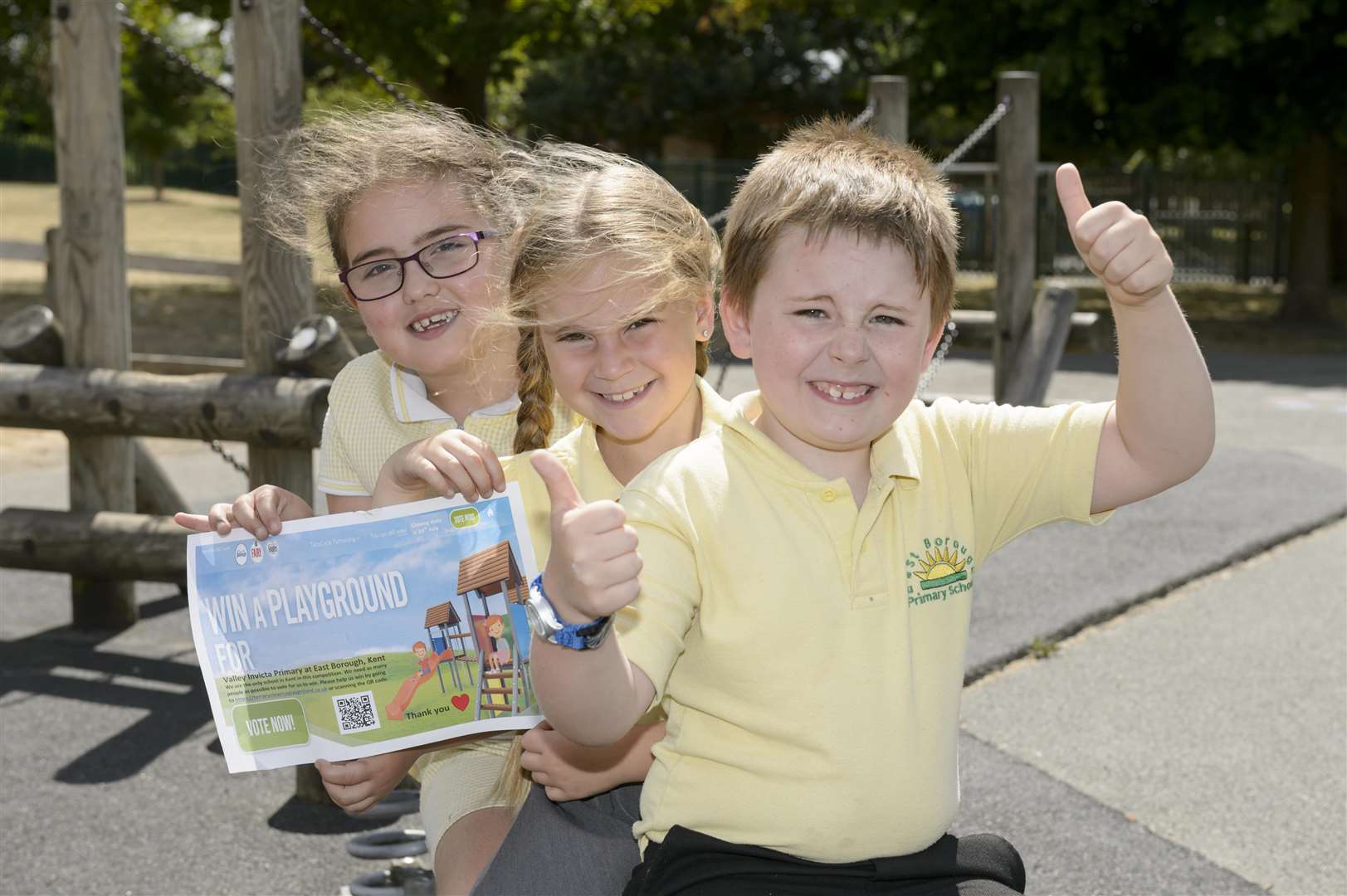 Gabriella, Ellie-Mae and George are hoping readers get behind them to win a makeover like no other at East Borough Primary School