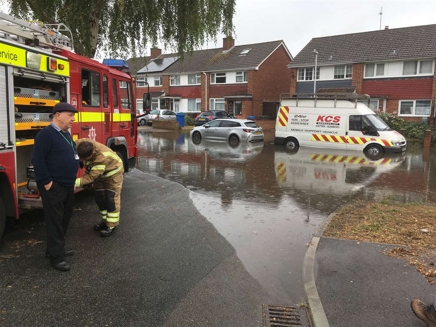 Flash flooding in Sittingbourne prompted an emergency operation by firefighters in Coombe Drive Murston