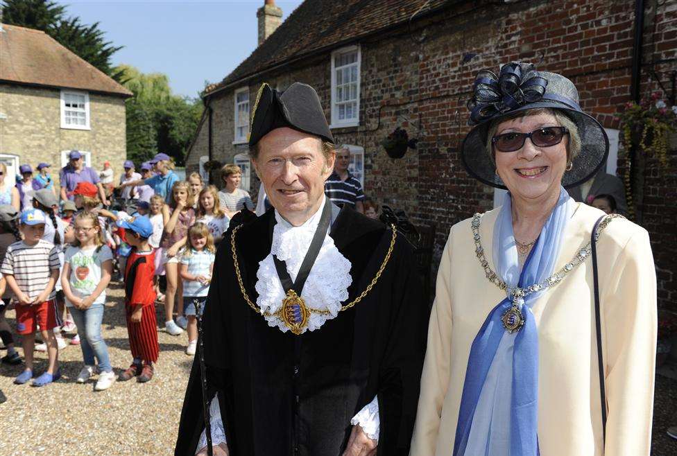 Cllr Bernard Butcher, the Mayor of Sandwich, and his wife Margaret at St Bart's Chapel for the annual bun run
