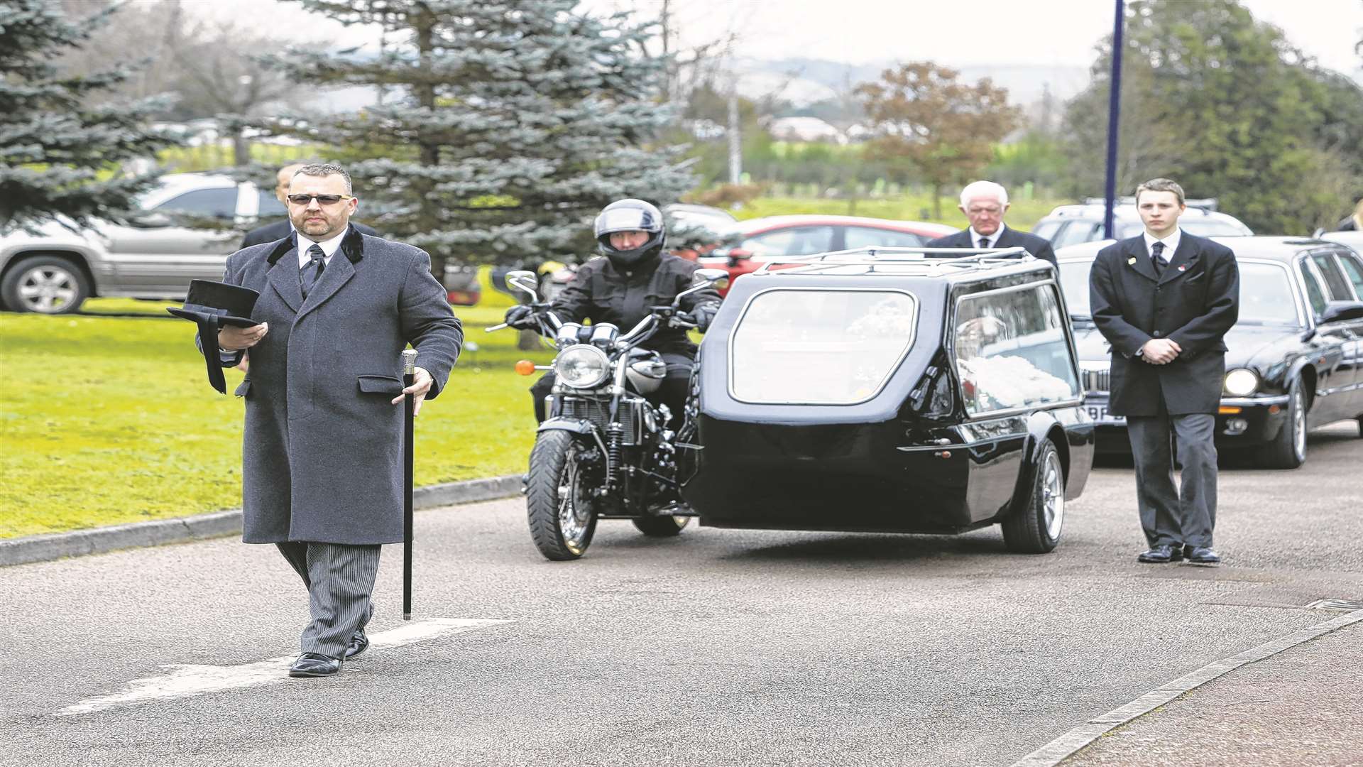 A convoy of bikers accompanied Doss on his last ride