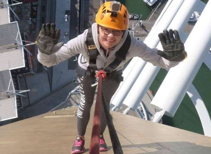 Cheryl Fenton abseiling down the Spinnaker Tower in Portsmouth