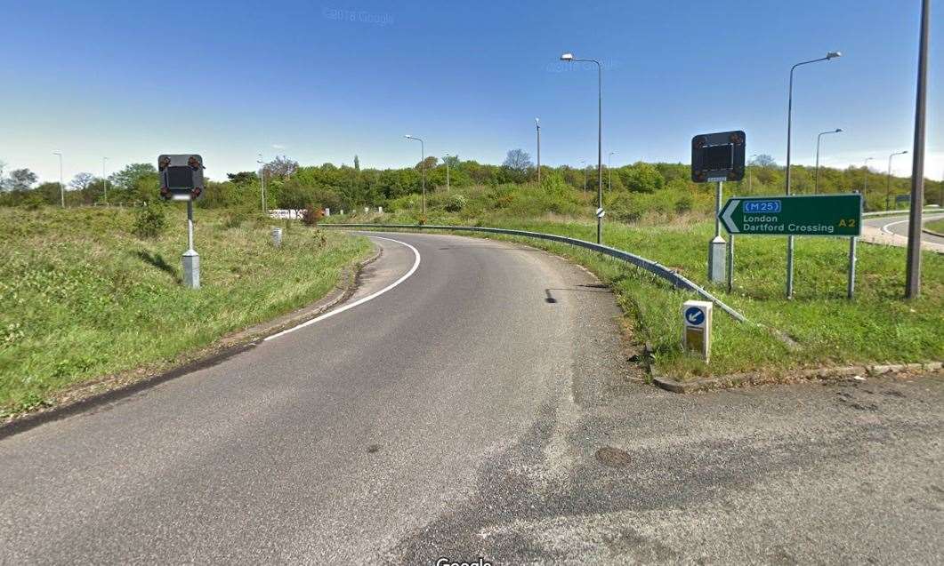 The A2 London-bound slip road at the Gravesend East junction is currently closed. Picture by Google (9277631)