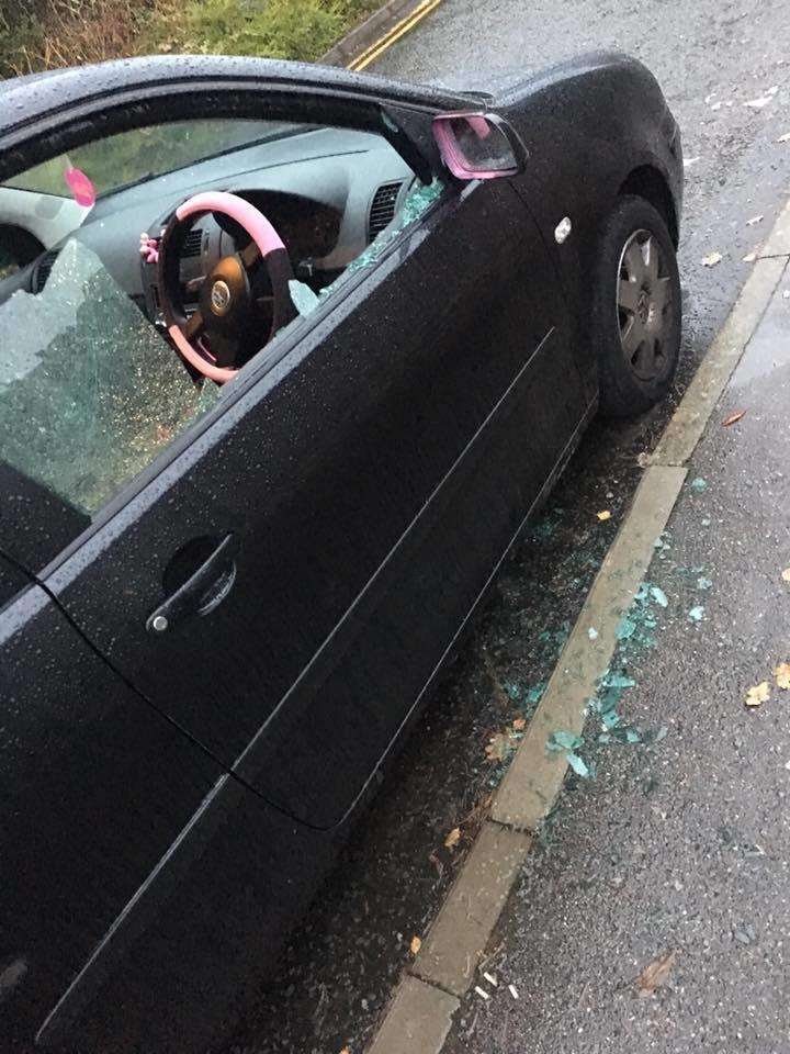 Katie Bastow's car window was smashed in Wincheap on November 25. Picture: Katie Bastow