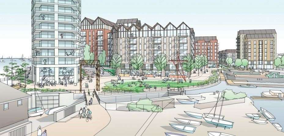 Initial designs for the Albion Waterside redevelopment plan on the former industrial site of the iron works off Canal Road in Gravesend. Picture: JPT/Joseph Homes