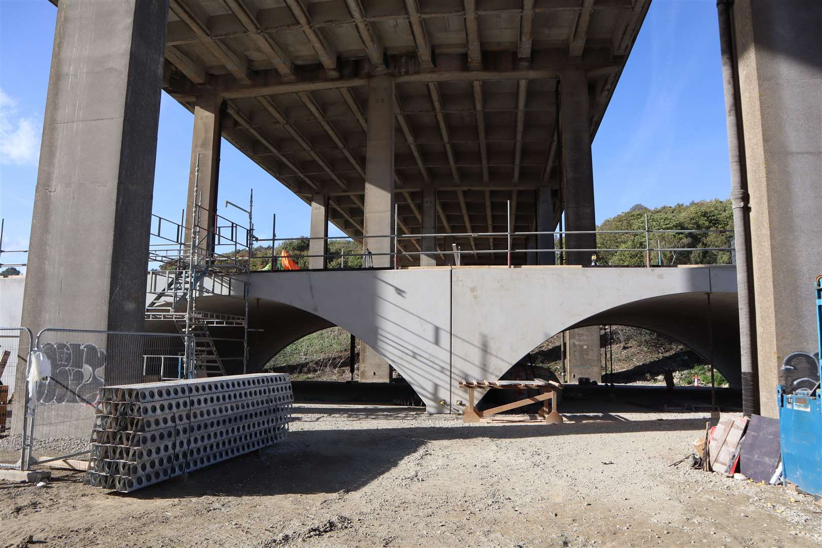 The 'flat-pack' bridge being installed beneath the M2 flyover at the A249 construction site at Stockbury. Picture: John Nurden