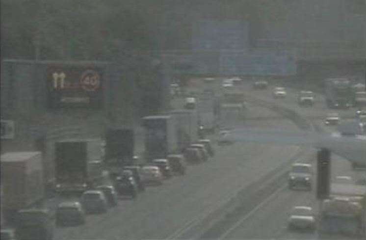Two lanes were closed on the M20 coast-bound carriageway following the crash. Picture: Highways England