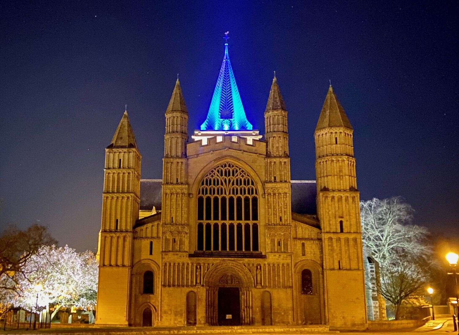 Rochester Cathedral has been lighting its spire each evening since March 17 Picture: Rochester Cathedral