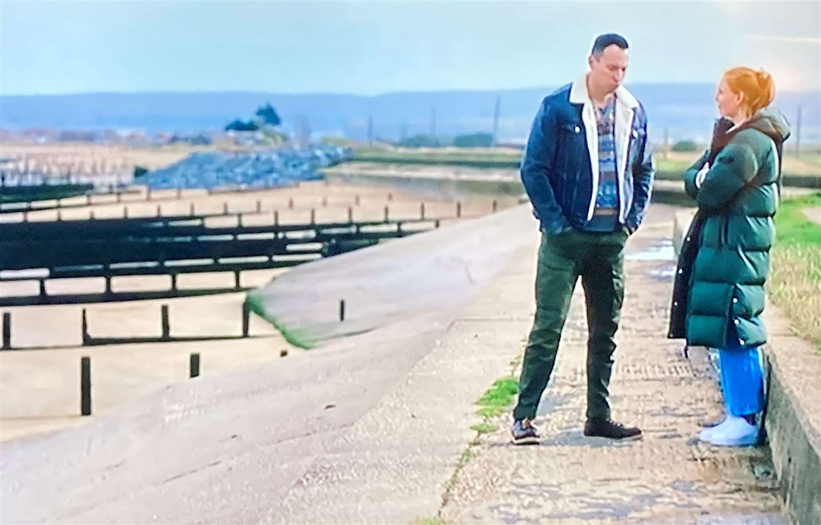 Jack Hodges (David Caves) and Kate Freeman (Leo Hatton) on the beach at Shellness for Silent Witness. Picture: BBC