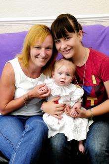Michaela Barton, mum Stacey, and baby Emma