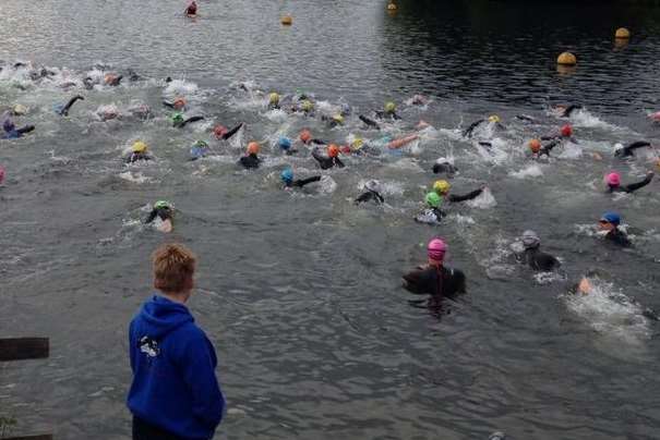 Swimmers set off at the start of the triathlon. Pic: Ocean Lake Triathlon