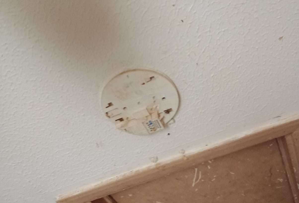 Mount for the fire alarm which was removed. Picture: Stacey Sells