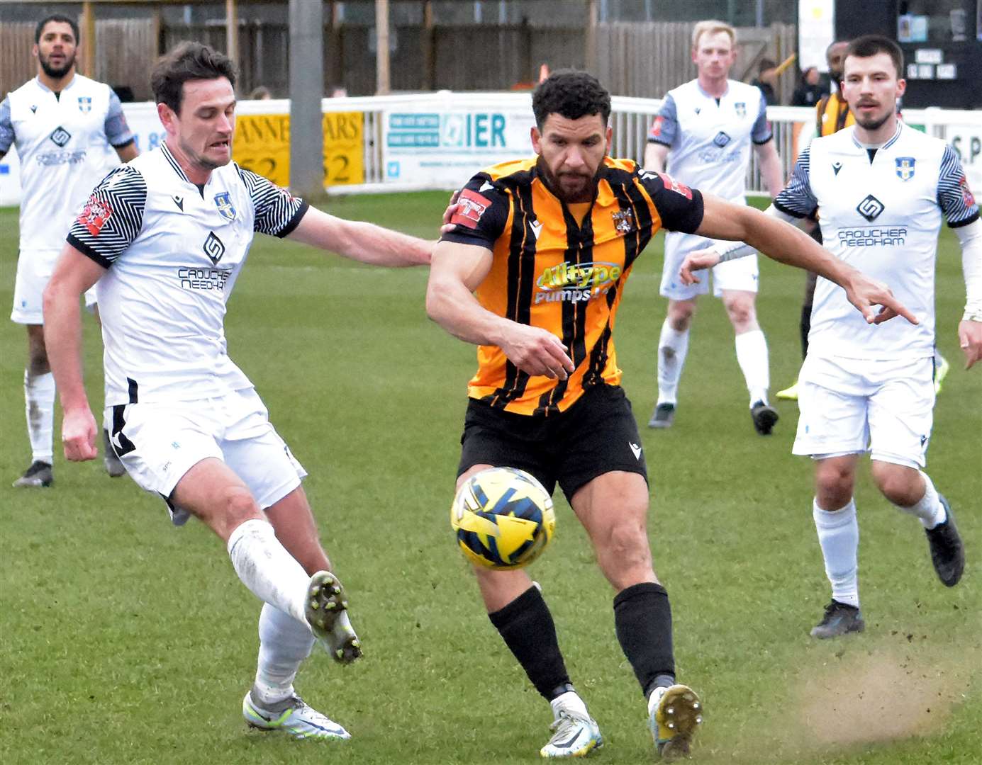 Nathan Green in action during Folkestone's 3-0 weekend win over Bishop's Stortford. Picture: Randolph File