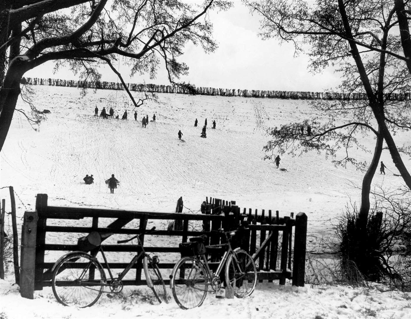 Children playing in the snow near Maidstone in February 1954