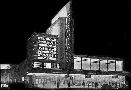 The exterior of the Dreamland cinema, Margate, on its opening night in 1935