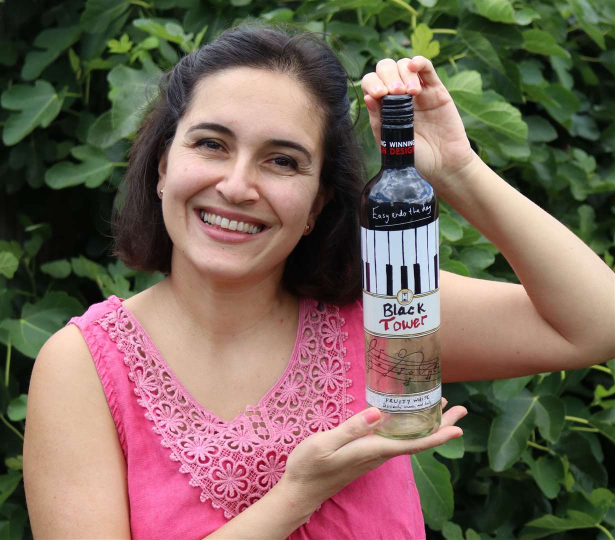 Rebecca Beesley with her winning Black Tower bottle design. Picture: Rebecca Beesley