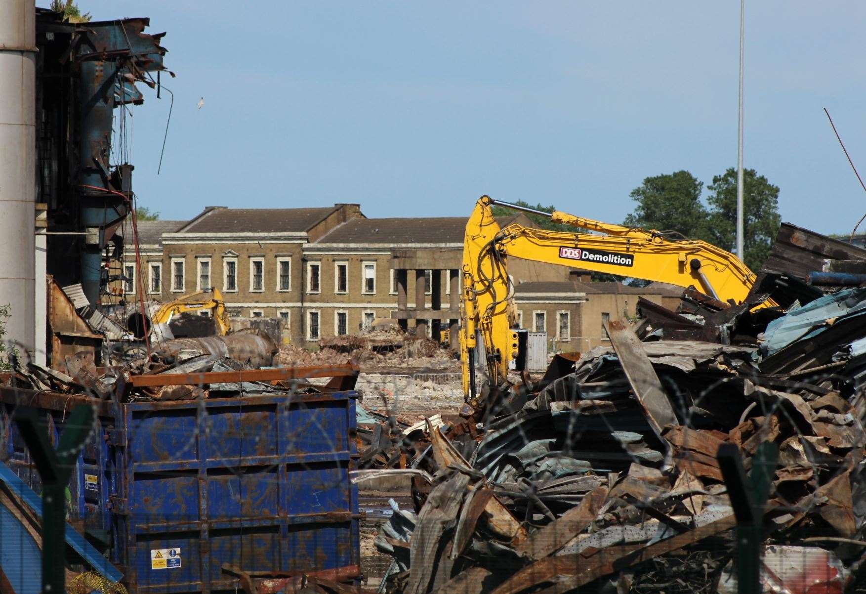 Work on pulling down the final sheds at Sheerness Steel Mill is gathering momentum, revealing the former Royal Navy Military Hospital