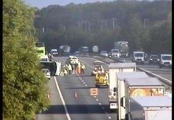 Emergency services at the scene of a collision on the M20. Picture: Highways England (12460705)