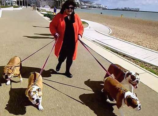 Karen Chamberlain photographed with her bulldogs last year. Picture: Channel 4