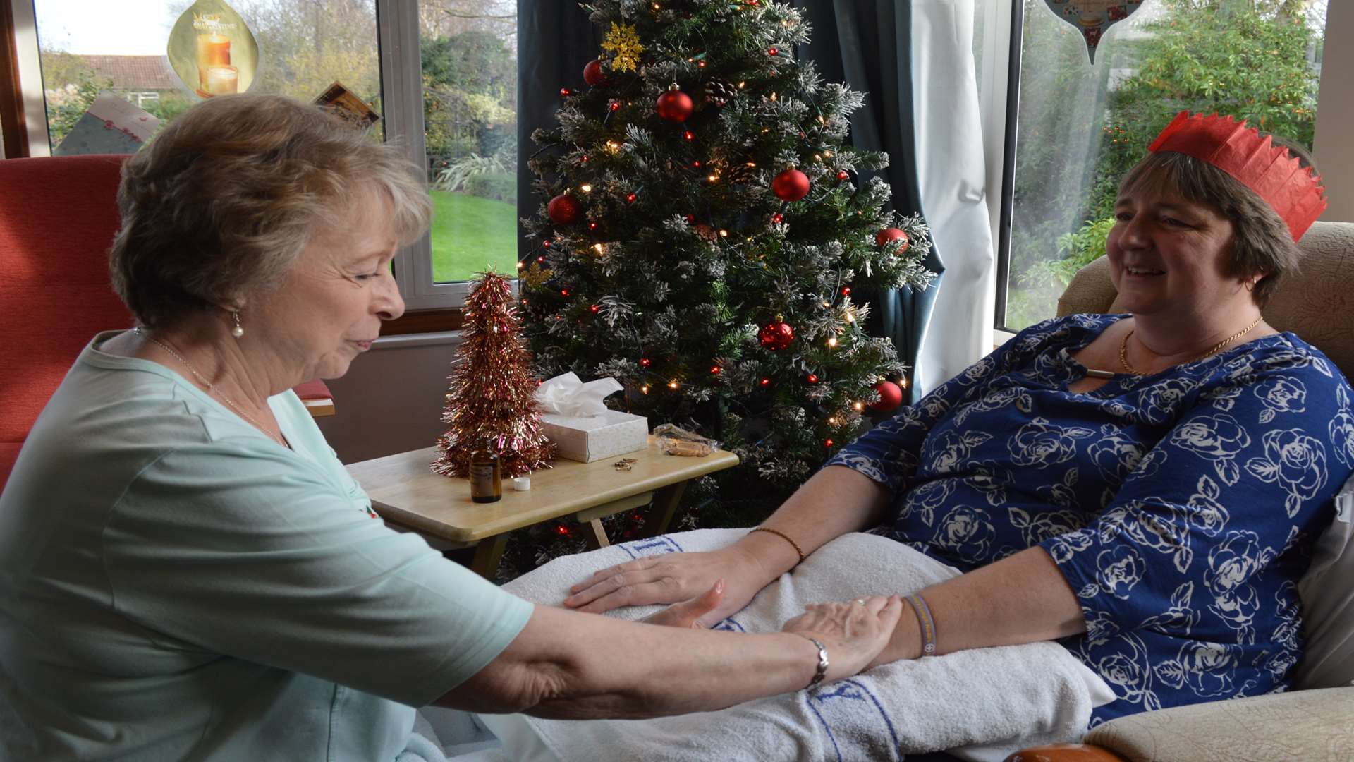 Patient Louise Harding (right) from Whistable with Pilgrims volunteer complementary therapist Marilyn Sheldrake