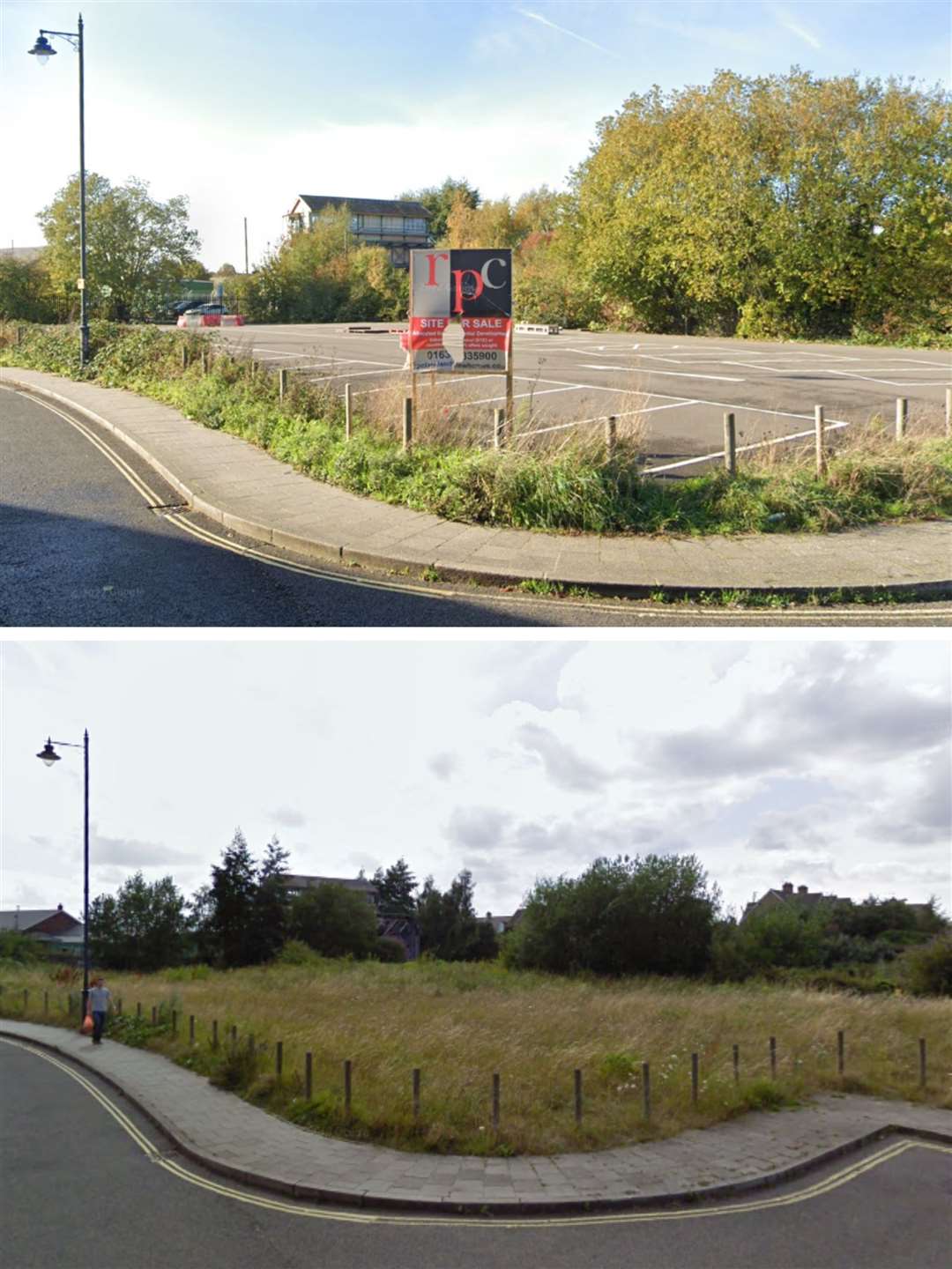 Station Road West car park today is often used as a makeshift skatepark (top) and the car park as it was in 2009. Picture: Google