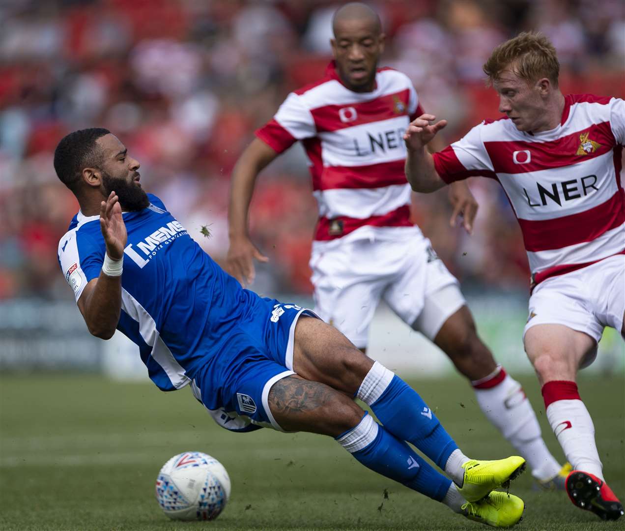 Alex Jakubiak in action on his league debut for the Gills at Doncaster