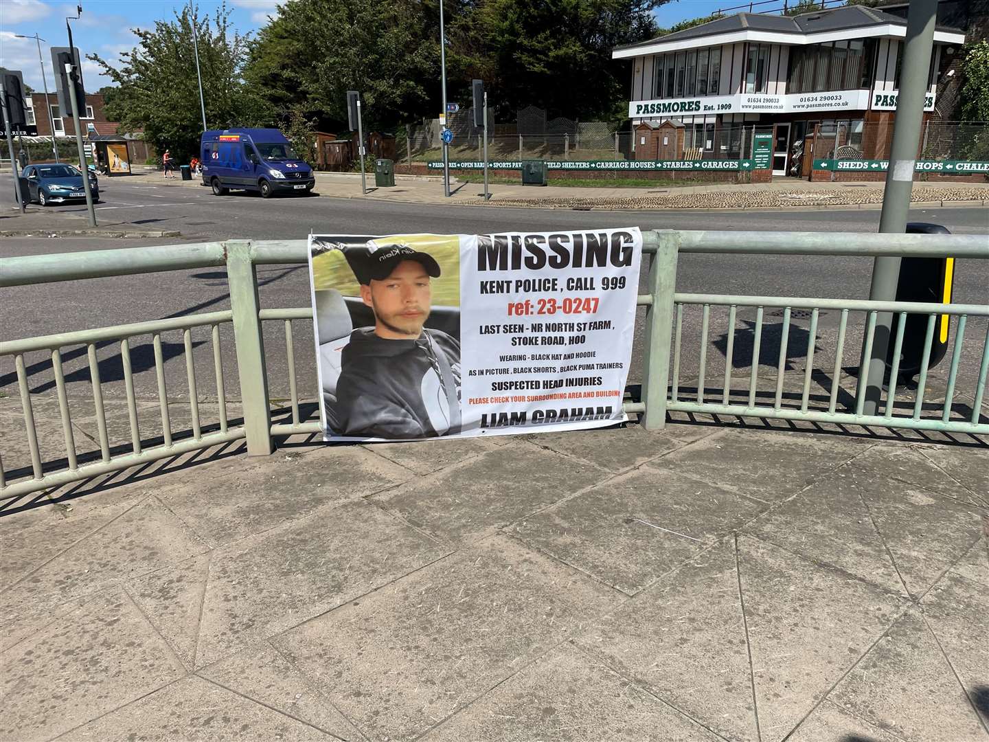 A poster on Rochester Bridge for missing man Liam Graham