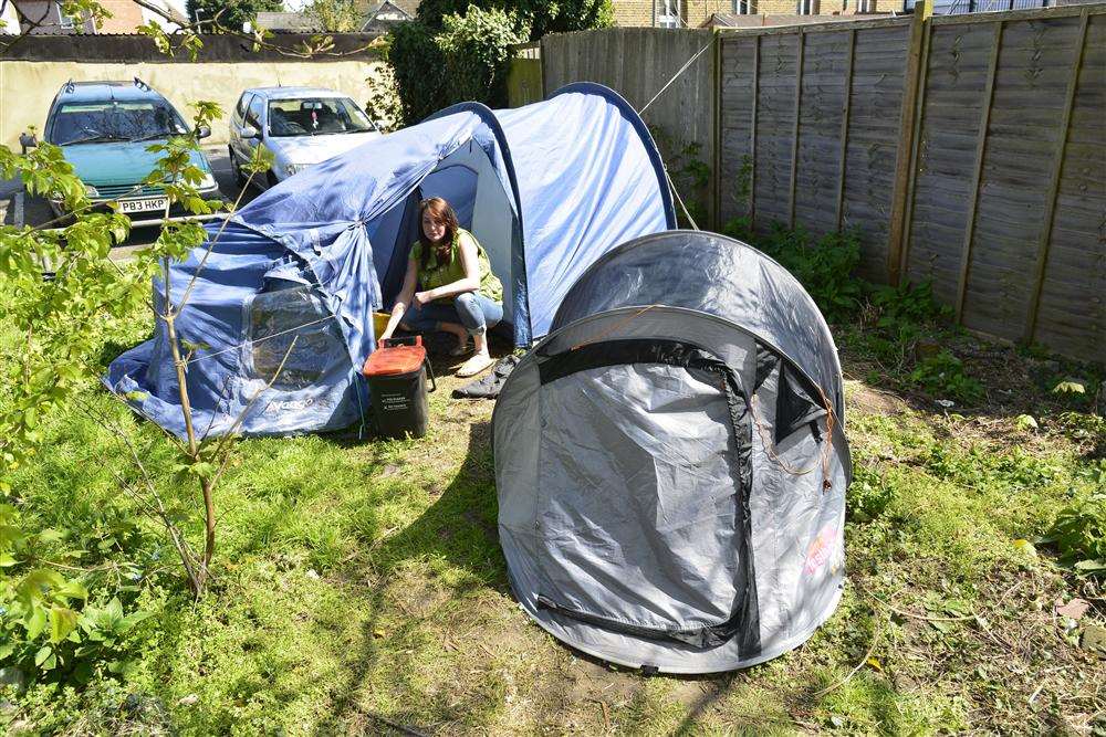 Homeless tent lady Kelly Alderson has pitched up in the Community Garden in Camden Street, Maidstone