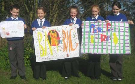 Pupils made posters to raise awareness of their anti-plastic bag campaign.