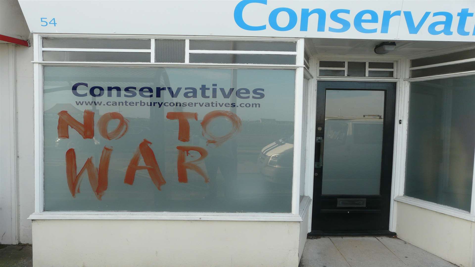 Graffiti on the Conservative offices on The Strand. Picture: Chris Maclean