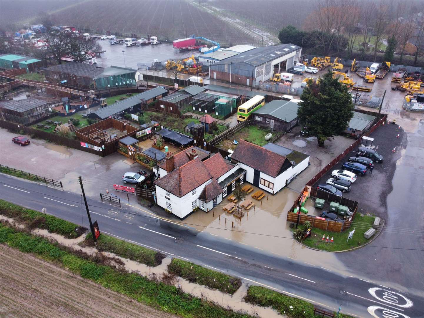 The conservation project, behind the pub, has not been badly damaged. Picture: Geoff Watkins / @DronePilotGeoff